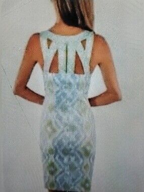 Gretchen Scott Isosceles Kitt Ikat Mini Resort Dress Blue & Lime Cutout-Back XS